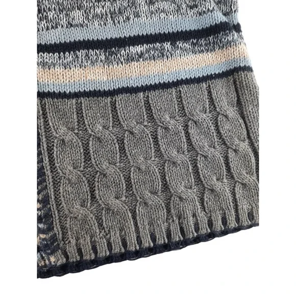 Vintage Paul Harris Women's Blue Cream Striped Mix Knit Chunky Grandpa Sweater L - Picture 3 of 9